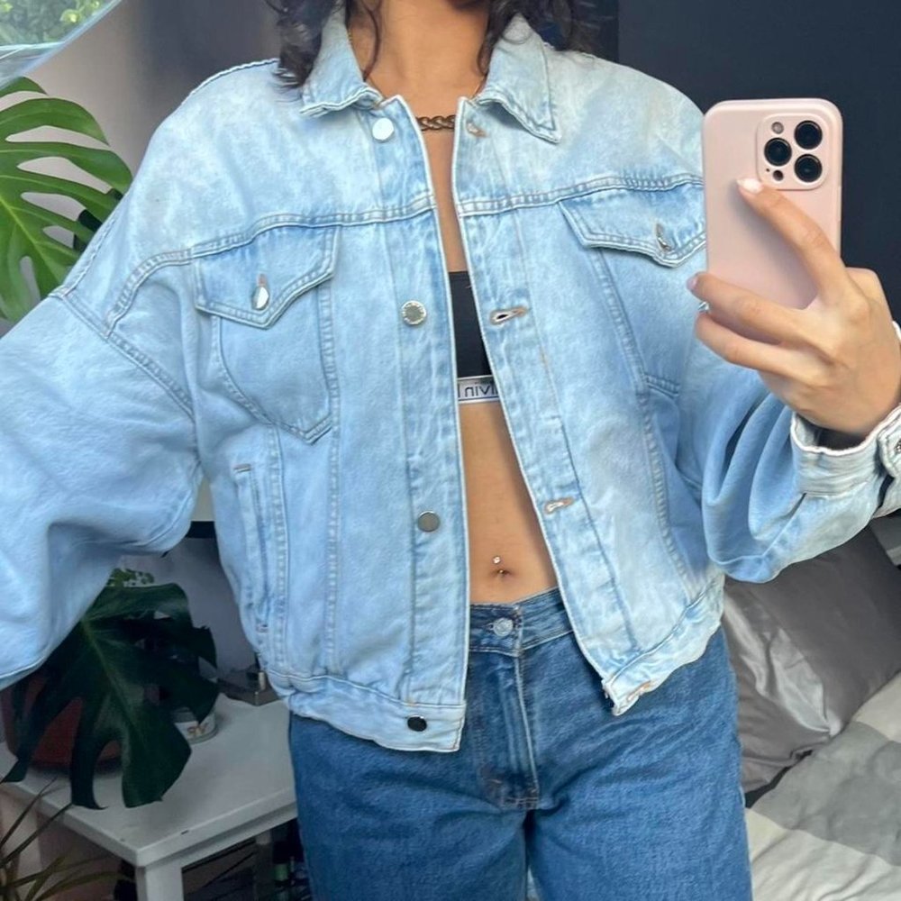 Zara oversized light wash denim jacket